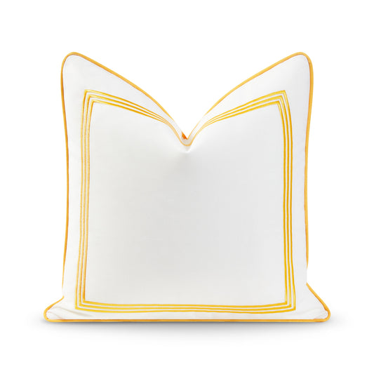 Coastal Indoor Outdoor Pillow Cover, Embroidered Square Line, Yellow, 20"x20"-0