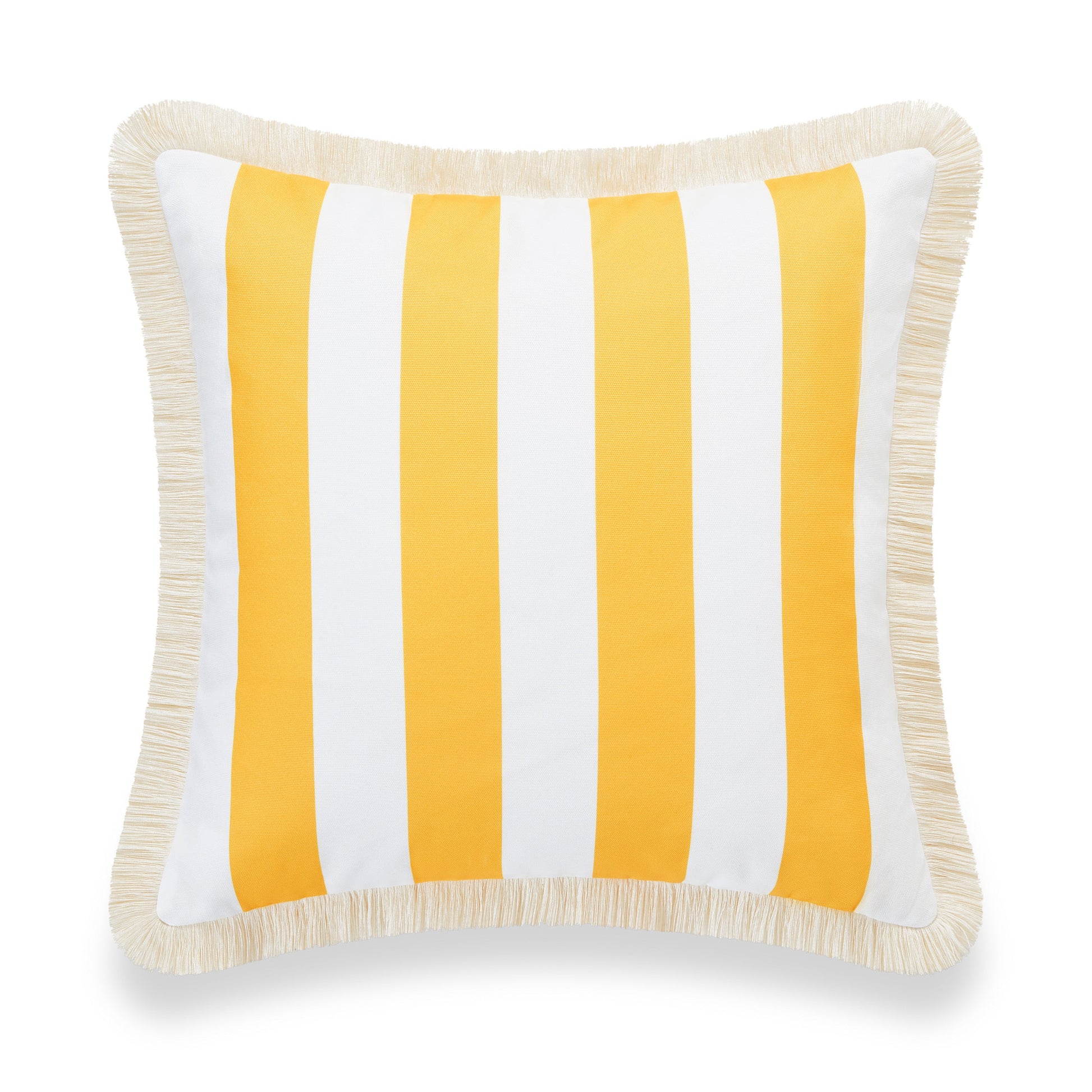 Coastal Indoor Outdoor Pillow Cover, Stripe Fringe, Yellow, 20"x20"-4