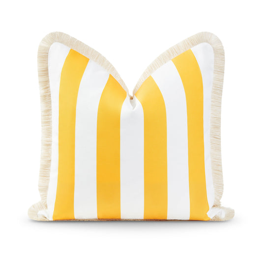 Coastal Indoor Outdoor Pillow Cover, Stripe Fringe, Yellow, 20"x20"-0