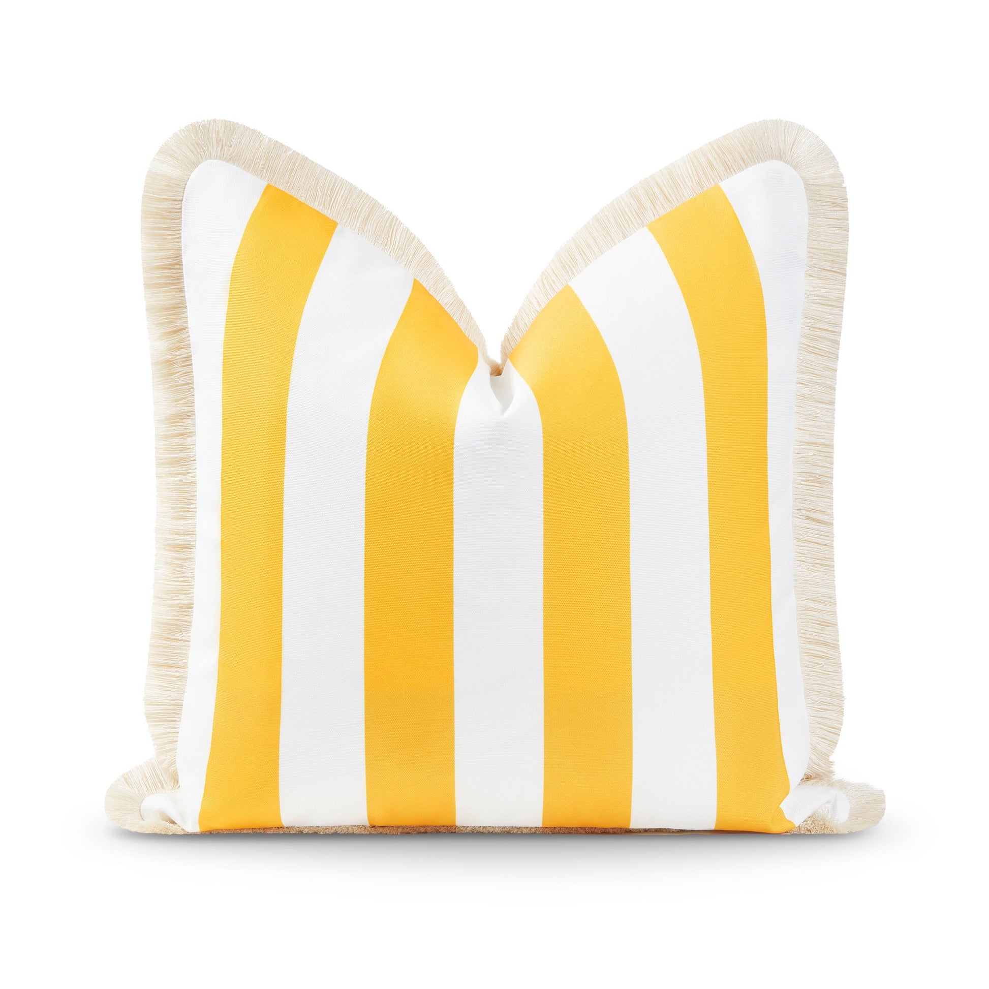 Coastal Indoor Outdoor Pillow Cover, Stripe Fringe, Yellow, 20"x20"-0