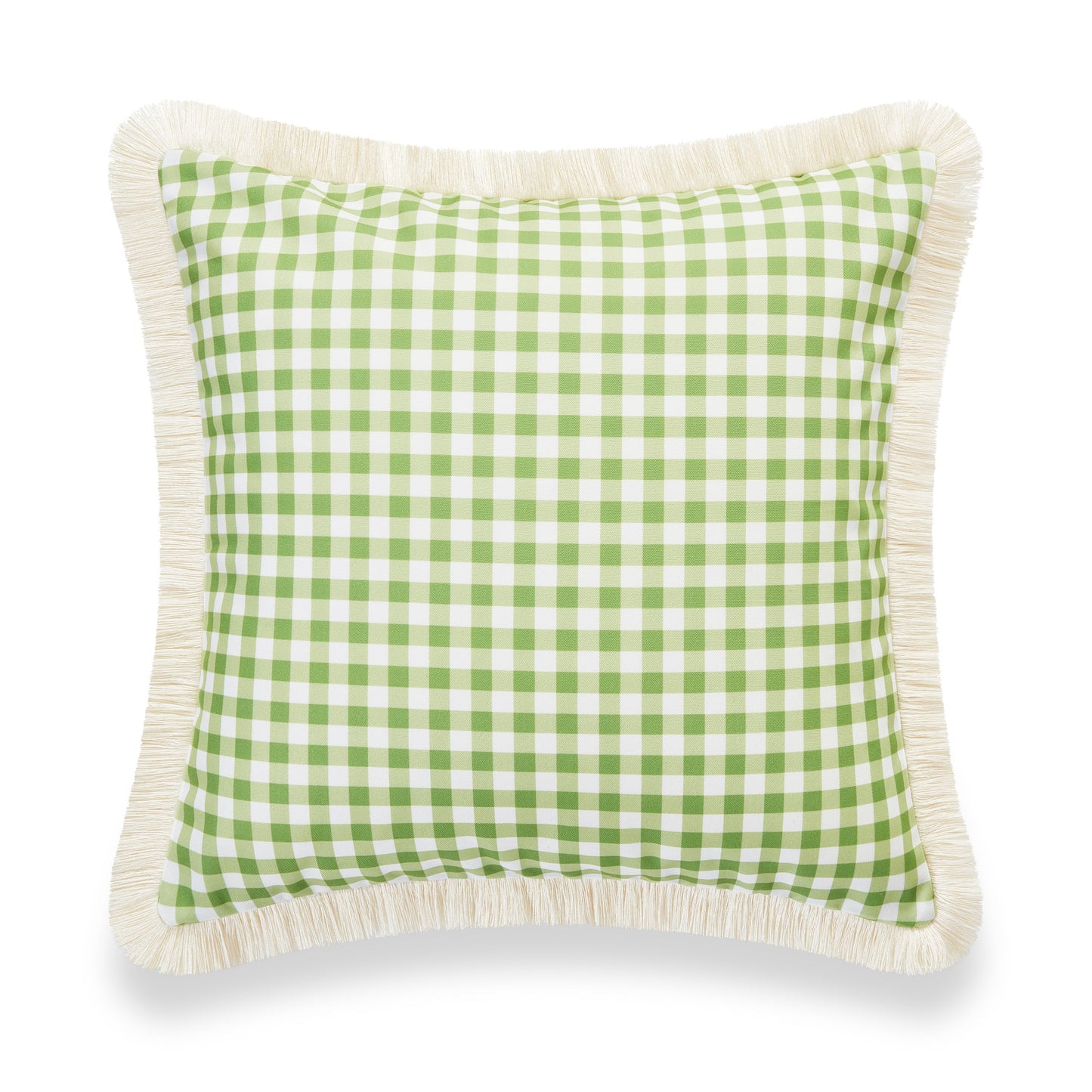 Coastal Indoor Outdoor Pillow Cover, Gingham Fringe, Green, 20"x20"-4