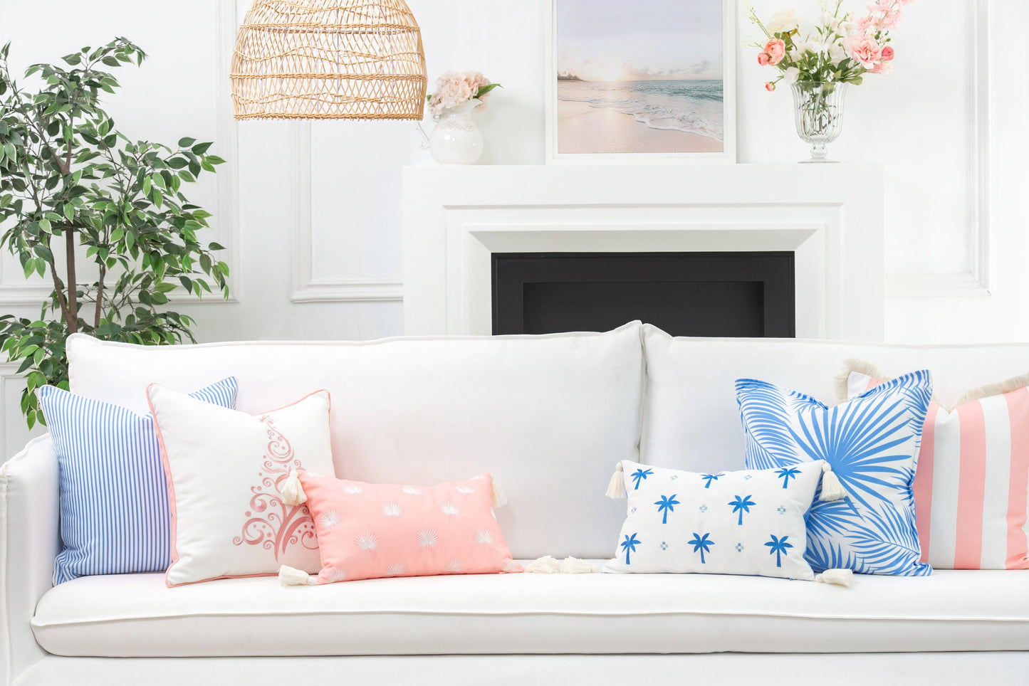 Coastal Indoor Outdoor Pillow Cover, Stripe Fringe, Blush Pink, 20"x20"-2