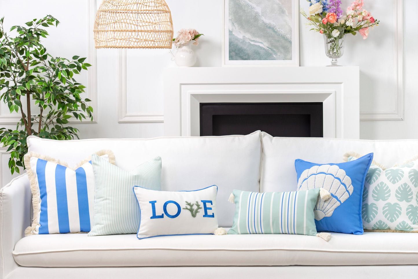 Coastal Indoor Outdoor Pillow Cover, Stripe Fringe, Cornflower Blue, 20"x20"-2