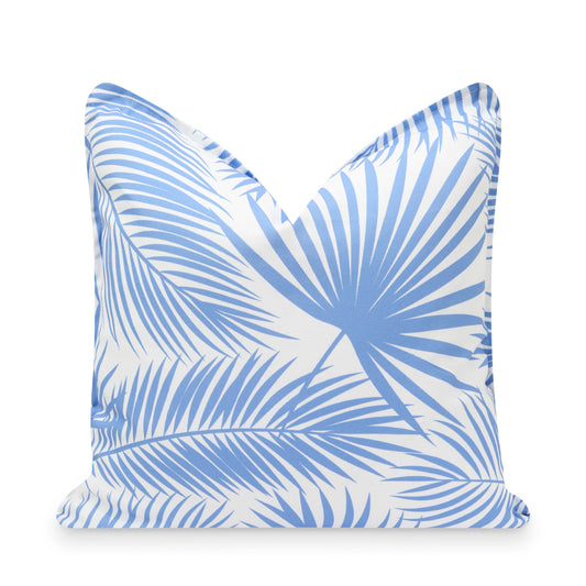Coastal Indoor Outdoor Pillow Cover, Palm Leaf, Cornflower Blue, 20"x20"-0