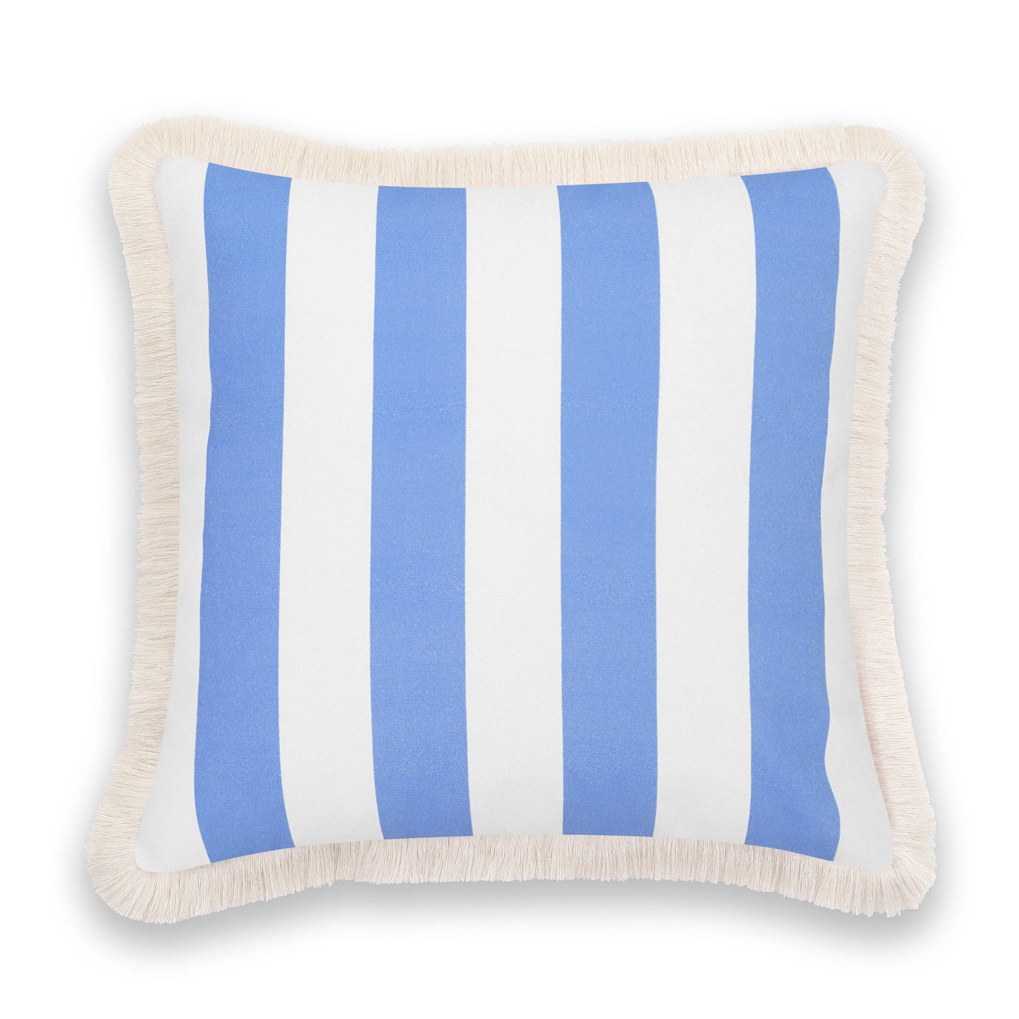 Coastal Indoor Outdoor Pillow Cover, Stripe Fringe, Cornflower Blue, 20"x20"-5