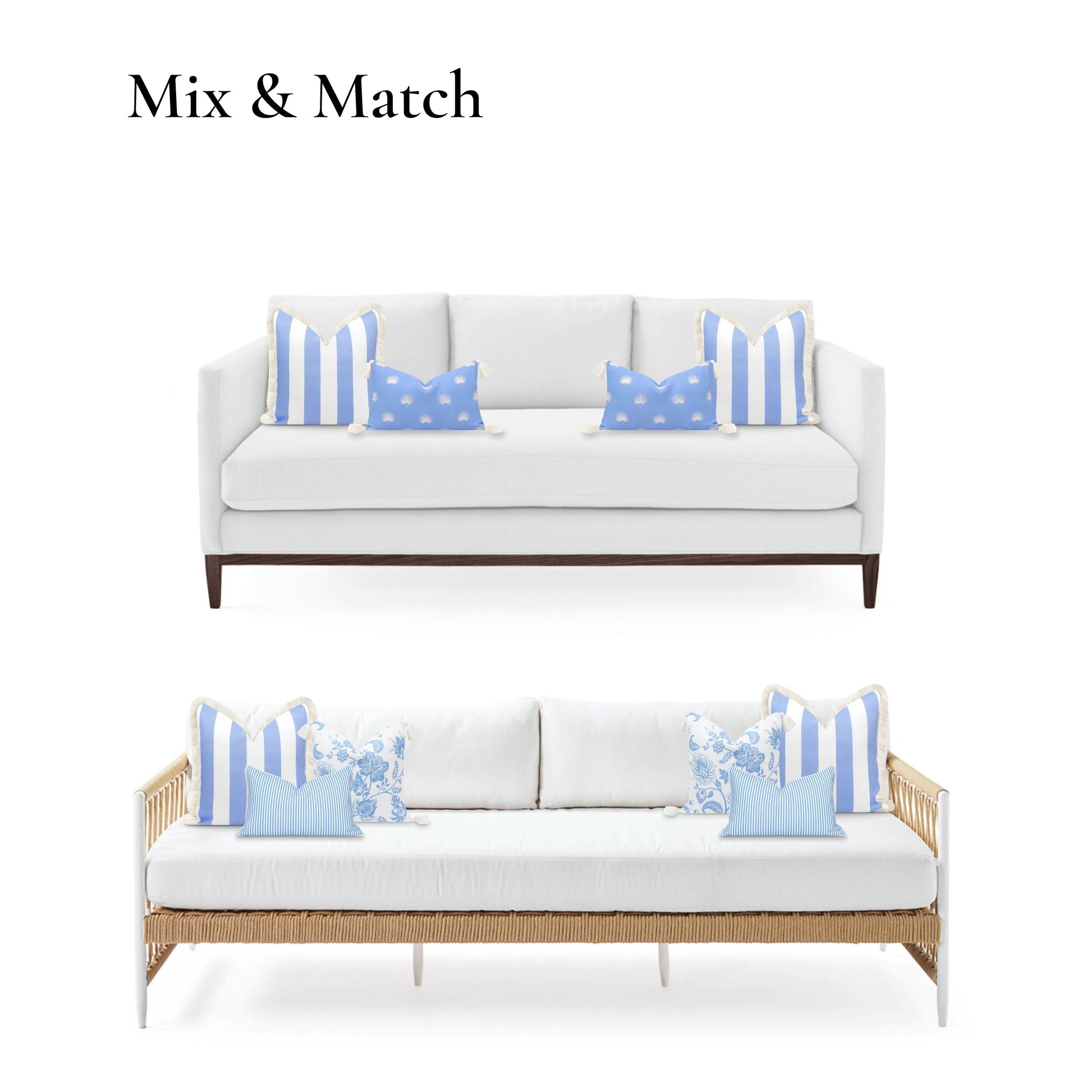 Coastal Indoor Outdoor Pillow Cover, Stripe Fringe, Cornflower Blue, 20"x20"-3