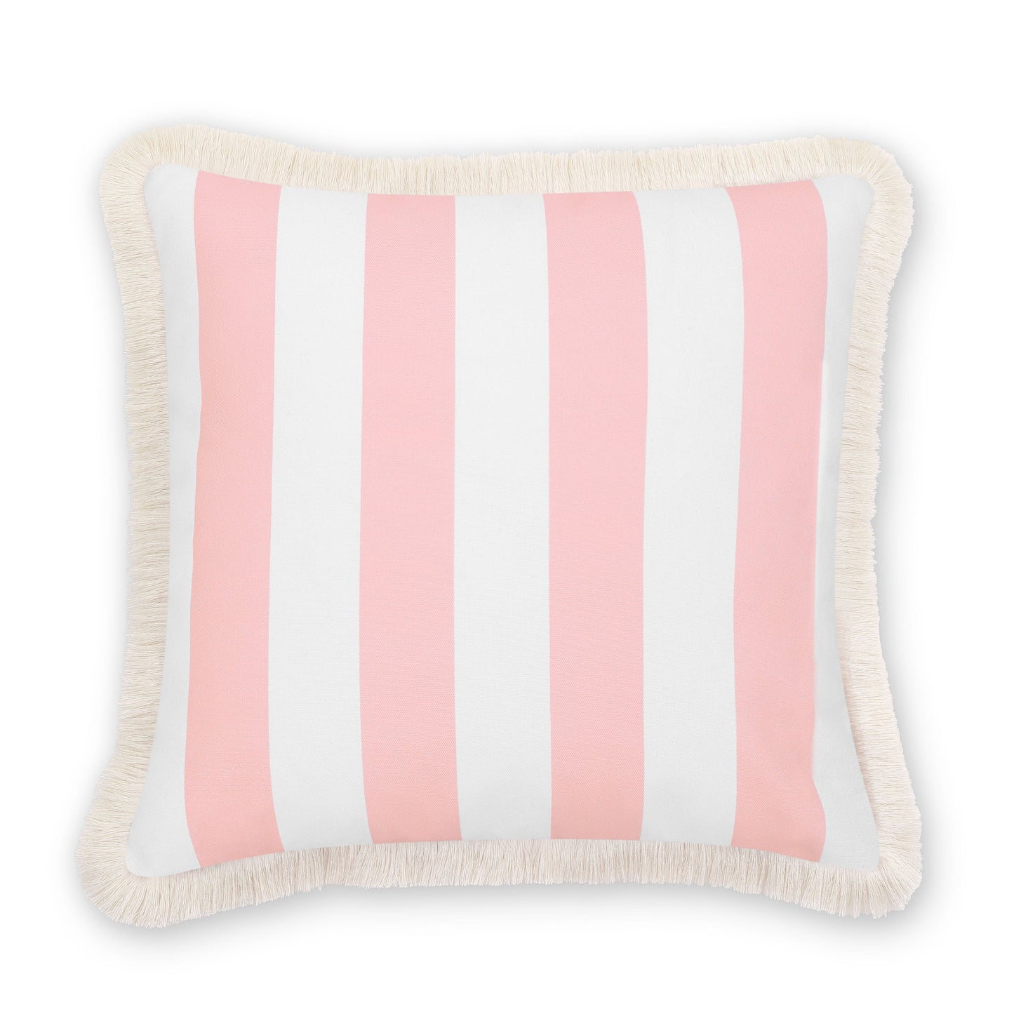 Coastal Indoor Outdoor Pillow Cover, Stripe Fringe, Blush Pink, 20"x20"-5