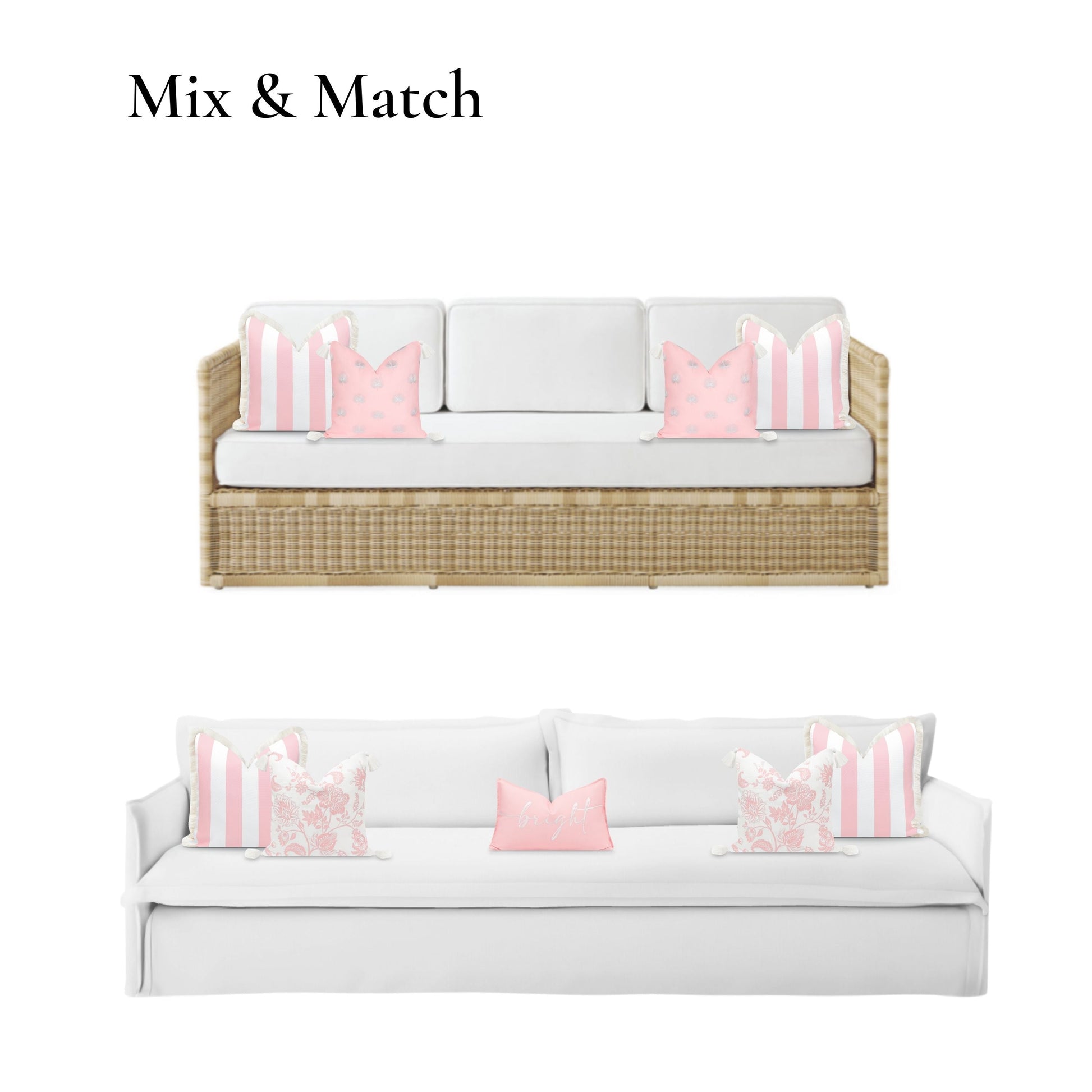 Coastal Indoor Outdoor Pillow Cover, Stripe Fringe, Blush Pink, 20"x20"-3