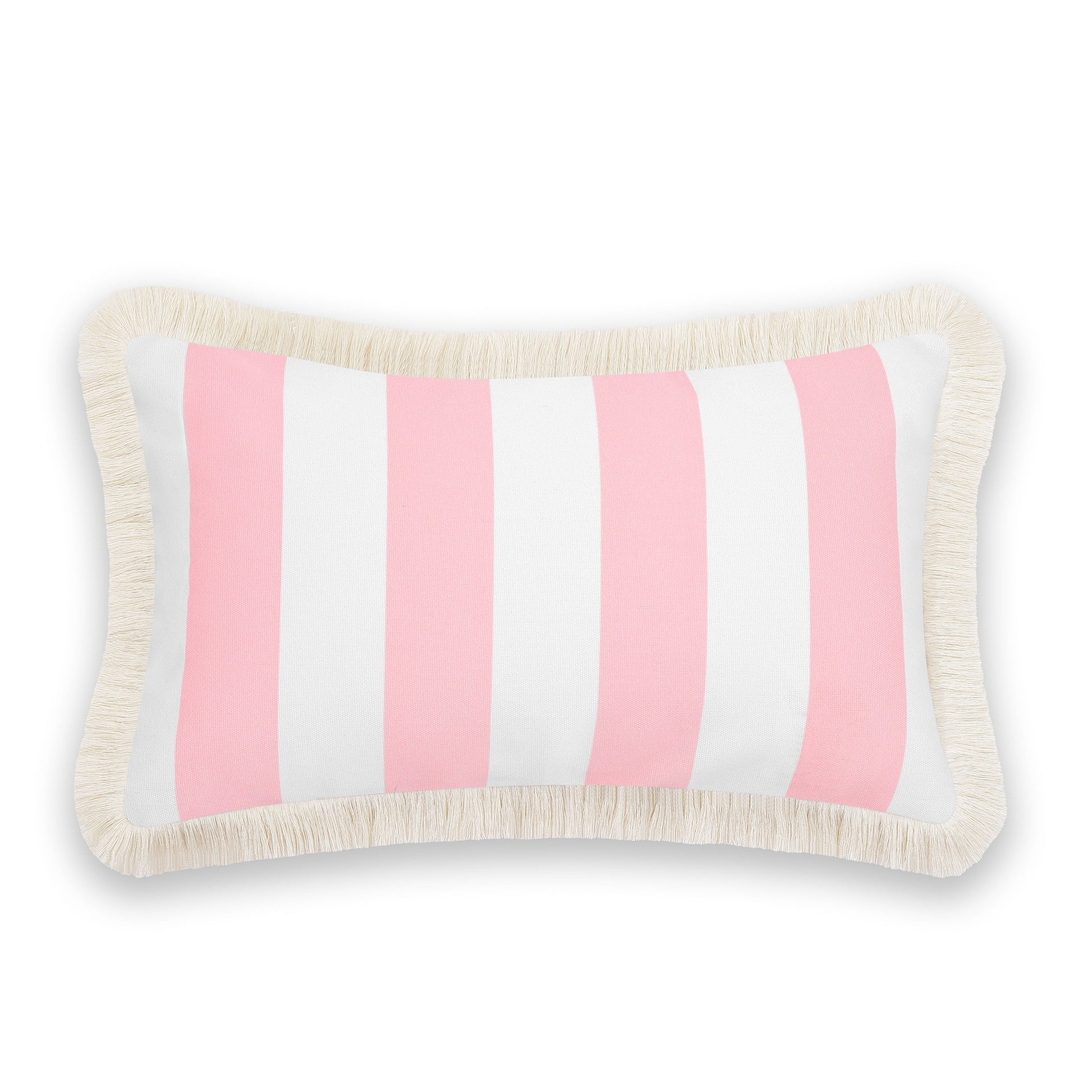 Coastal Indoor Outdoor Lumbar Pillow Cover, Stripe Fringe, Blush Pink, 12"x20"-5