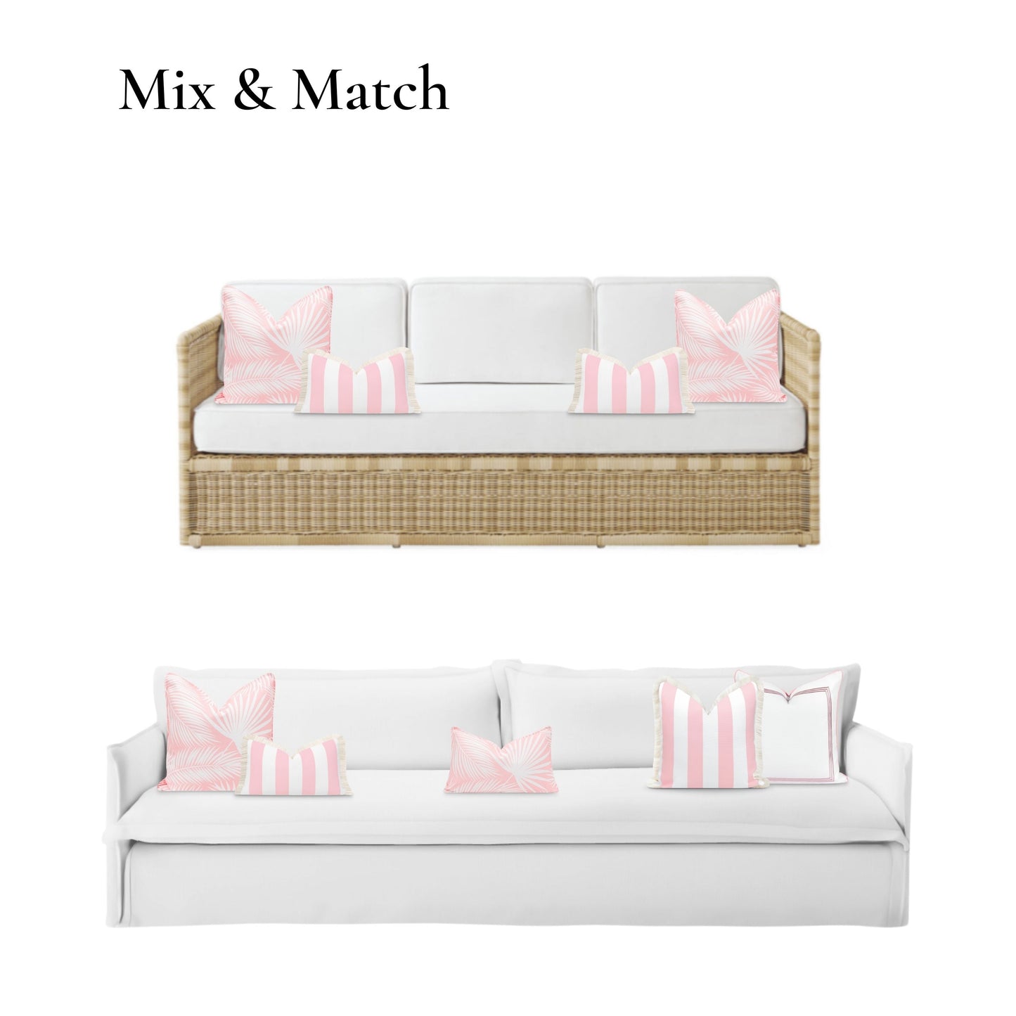 Coastal Indoor Outdoor Lumbar Pillow Cover, Stripe Fringe, Blush Pink, 12"x20"-3