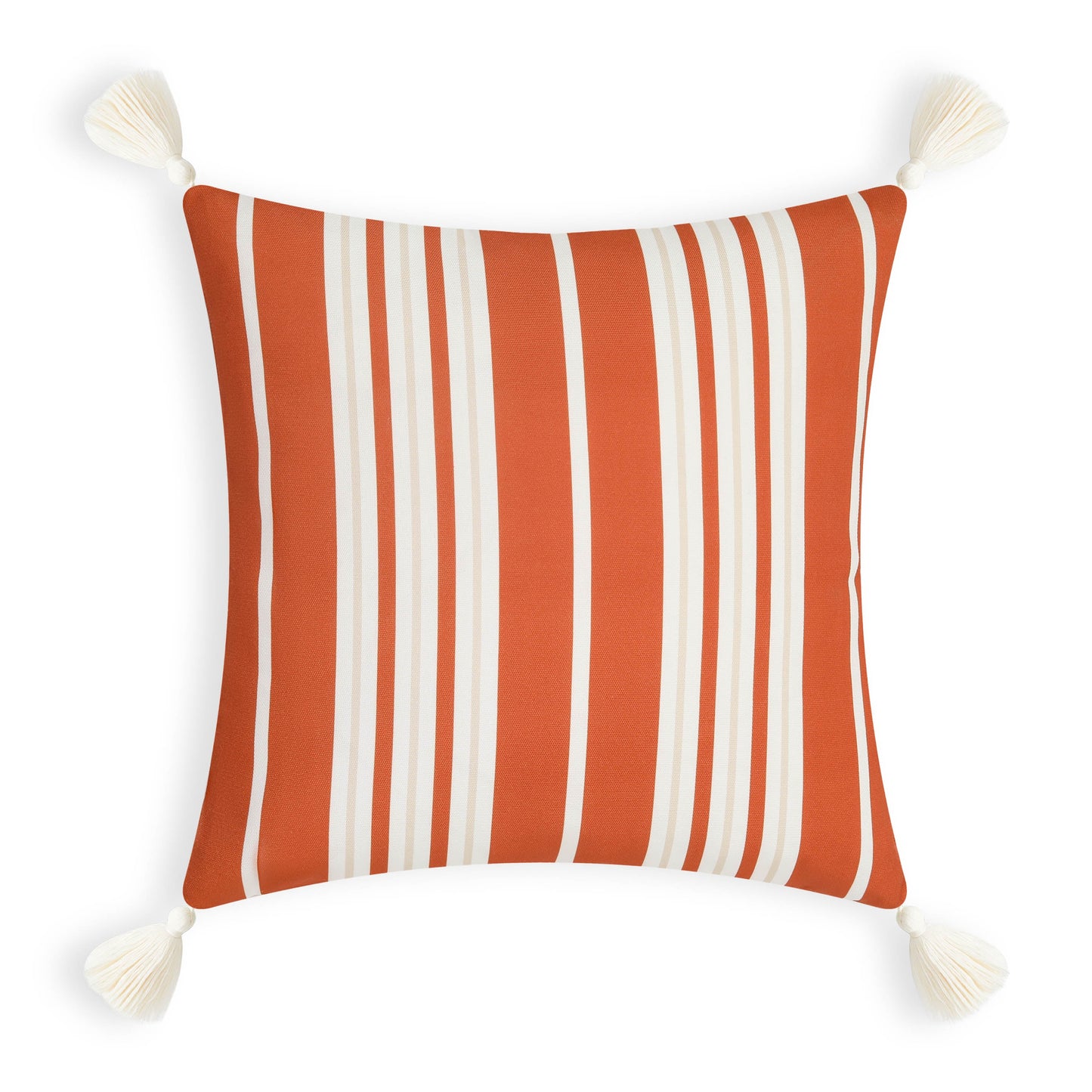 Fall Coastal Indoor Outdoor Pillow Cover, Stripe Tassel, Rust Orange, 18"x18"-5