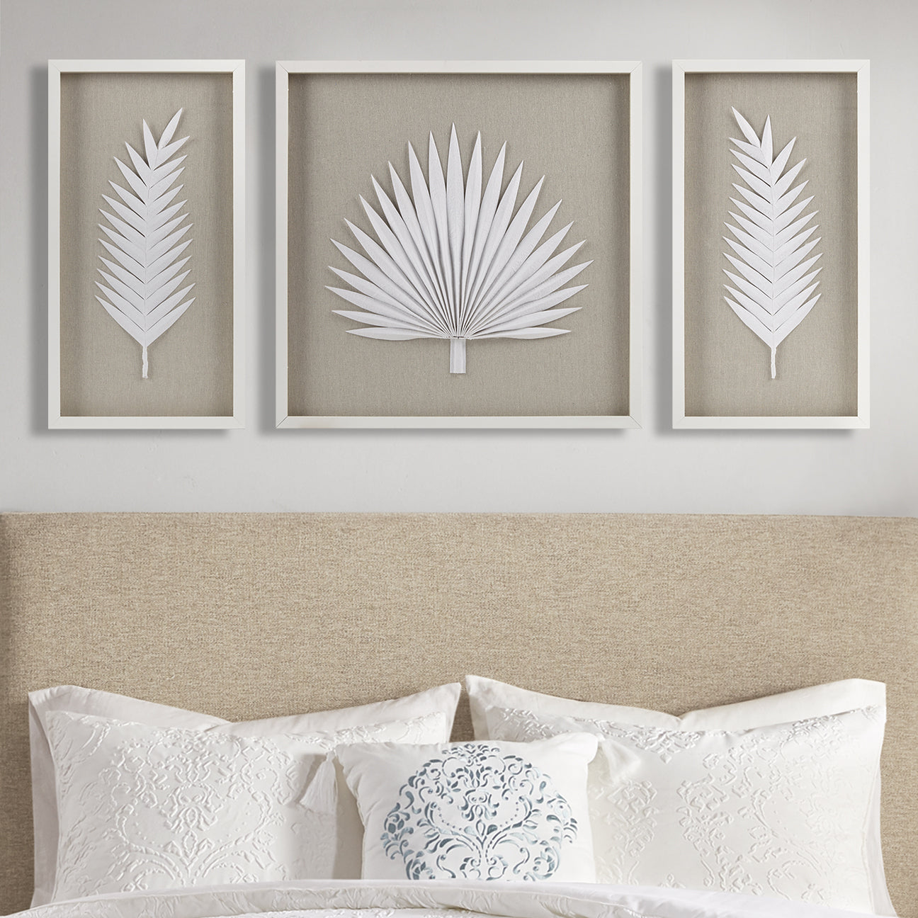 Framed Rice Paper Palm Leaves 3-piece Shadowbox Wall Decor-9
