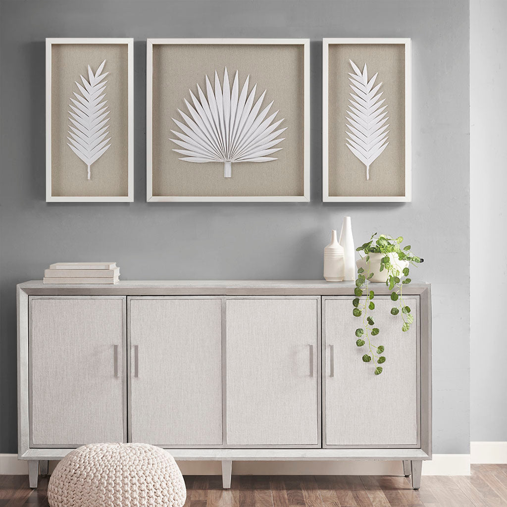 Framed Rice Paper Palm Leaves 3-piece Shadowbox Wall Decor-6