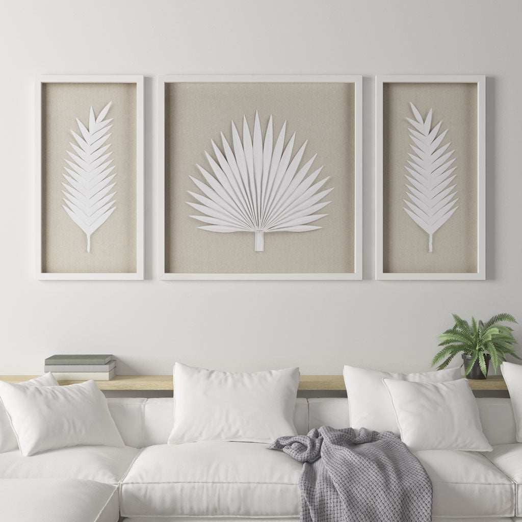 Framed Rice Paper Palm Leaves 3-piece Shadowbox Wall Decor-1