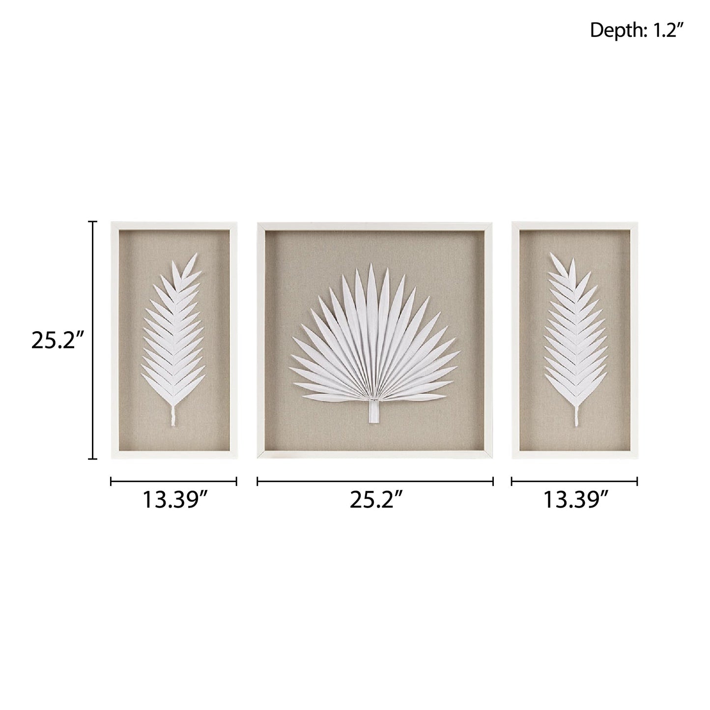 Framed Rice Paper Palm Leaves 3-piece Shadowbox Wall Decor-12