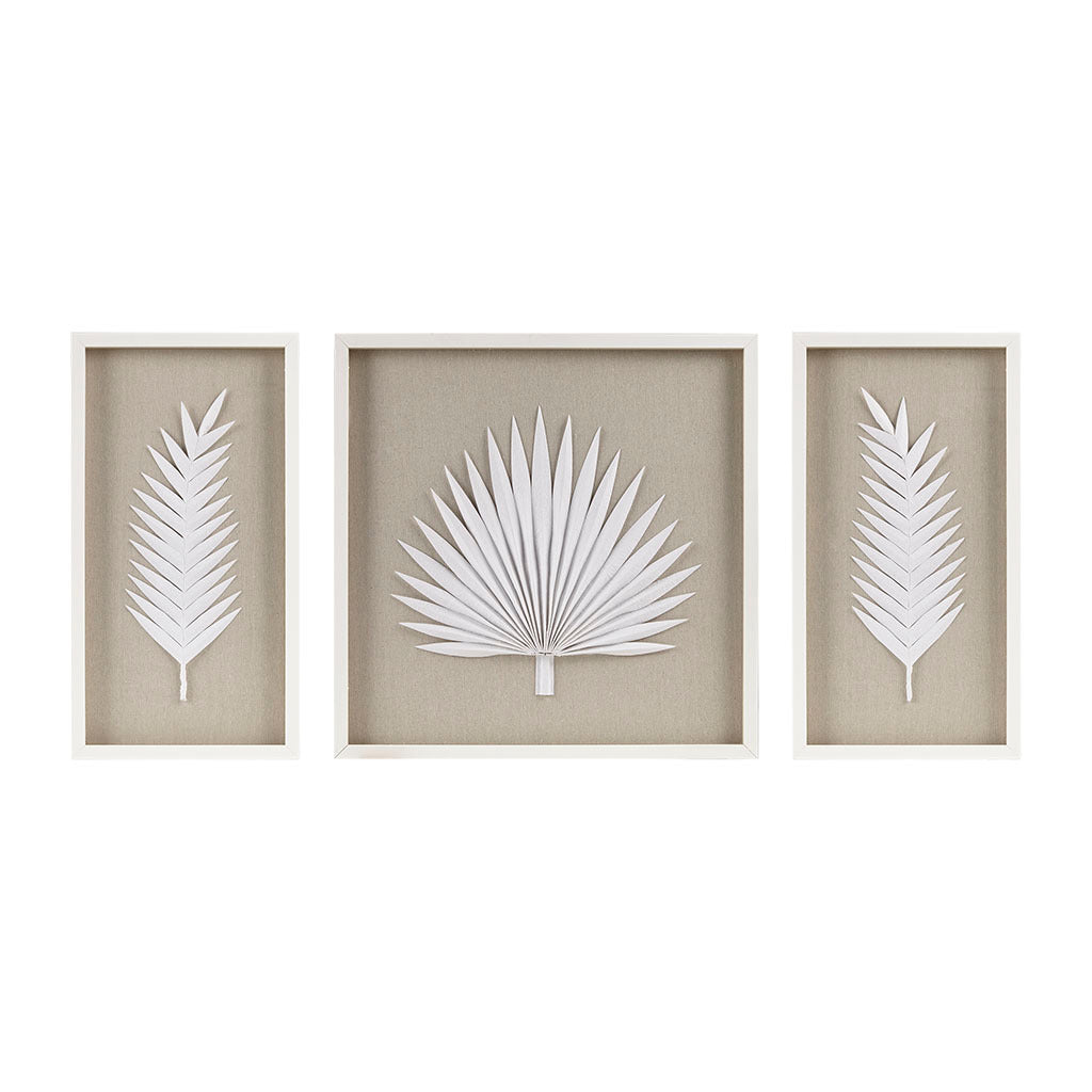 Framed Rice Paper Palm Leaves 3-piece Shadowbox Wall Decor-0