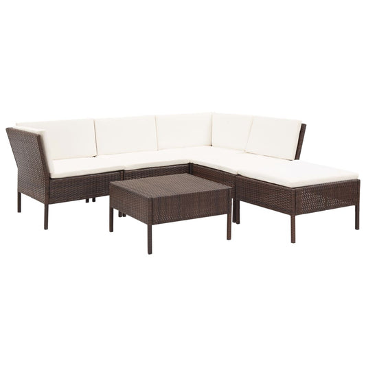 vidaXL Patio Furniture Set 6 Piece Sectional Sofa with Coffee Table Rattan-0