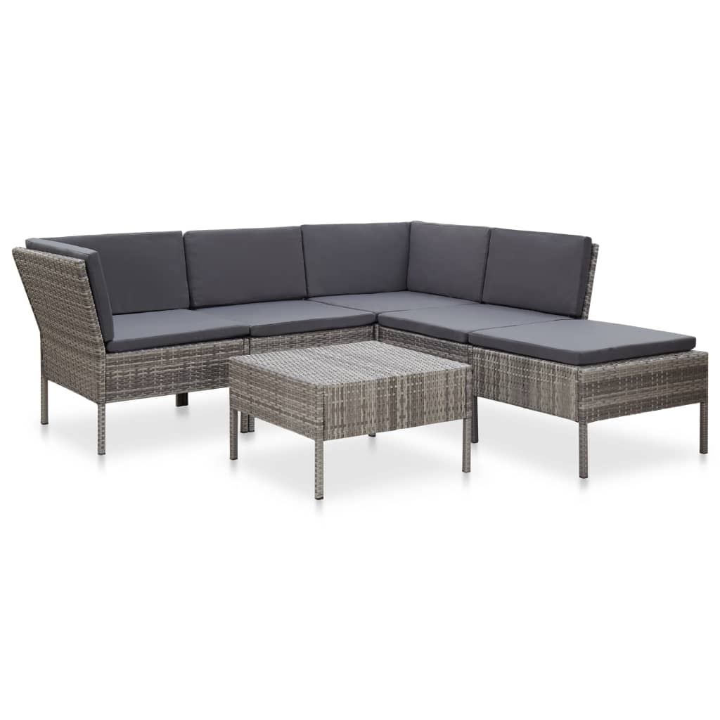 vidaXL Patio Furniture Set 6 Piece Sectional Sofa with Coffee Table Rattan-5