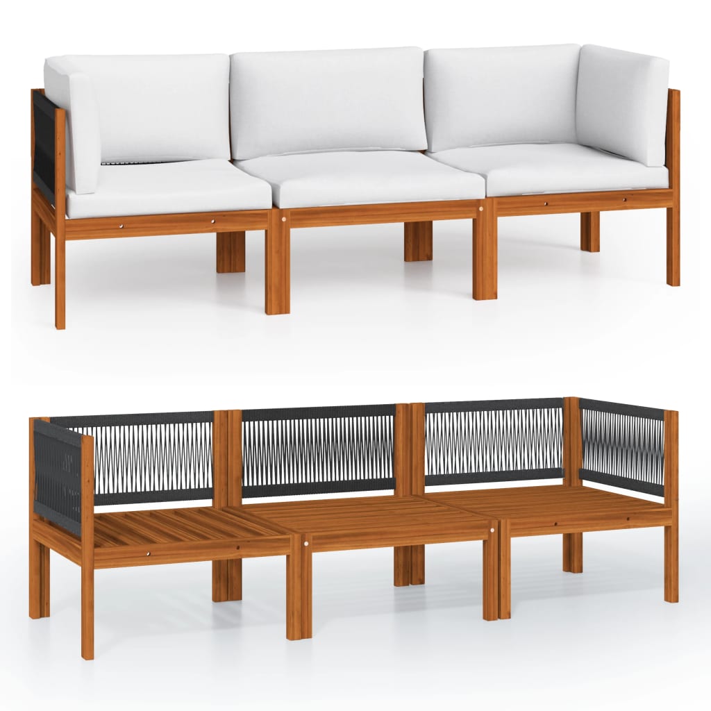 vidaXL 3-Seater Patio Sofa with Cushion Solid Acacia Wood-2