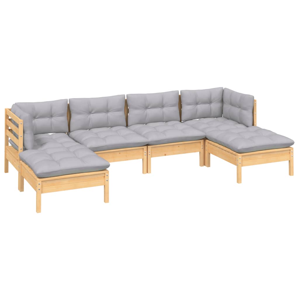 vidaXL 6 Piece Patio Lounge Set with Cream Cushions Pinewood-6