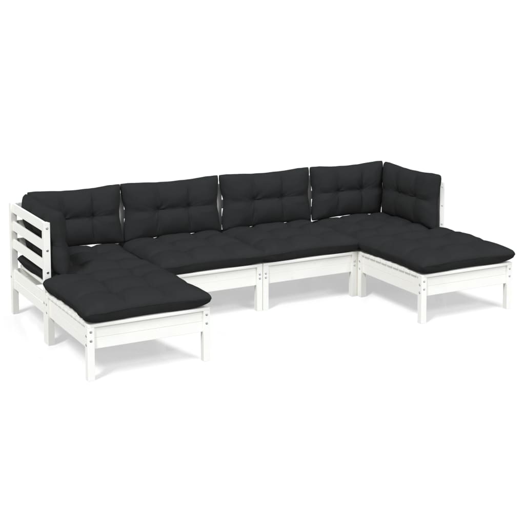 vidaXL 6 Piece Patio Lounge Set with Cream Cushions Pinewood-12