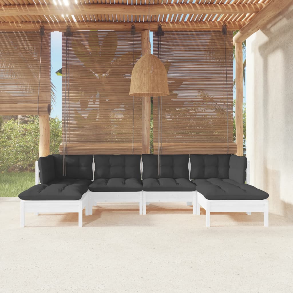 vidaXL 6 Piece Patio Lounge Set with Cream Cushions Pinewood-4