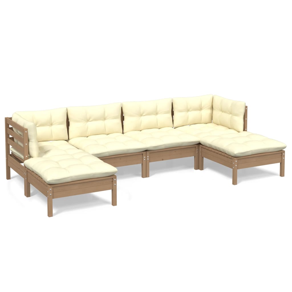 vidaXL 6 Piece Patio Lounge Set with Cream Cushions Pinewood-13