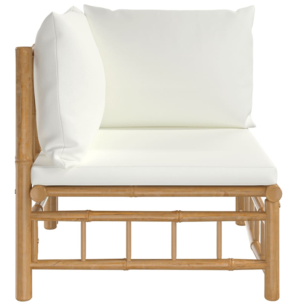 vidaXL Patio Corner Sofa with Cream White Cushions Bamboo-1