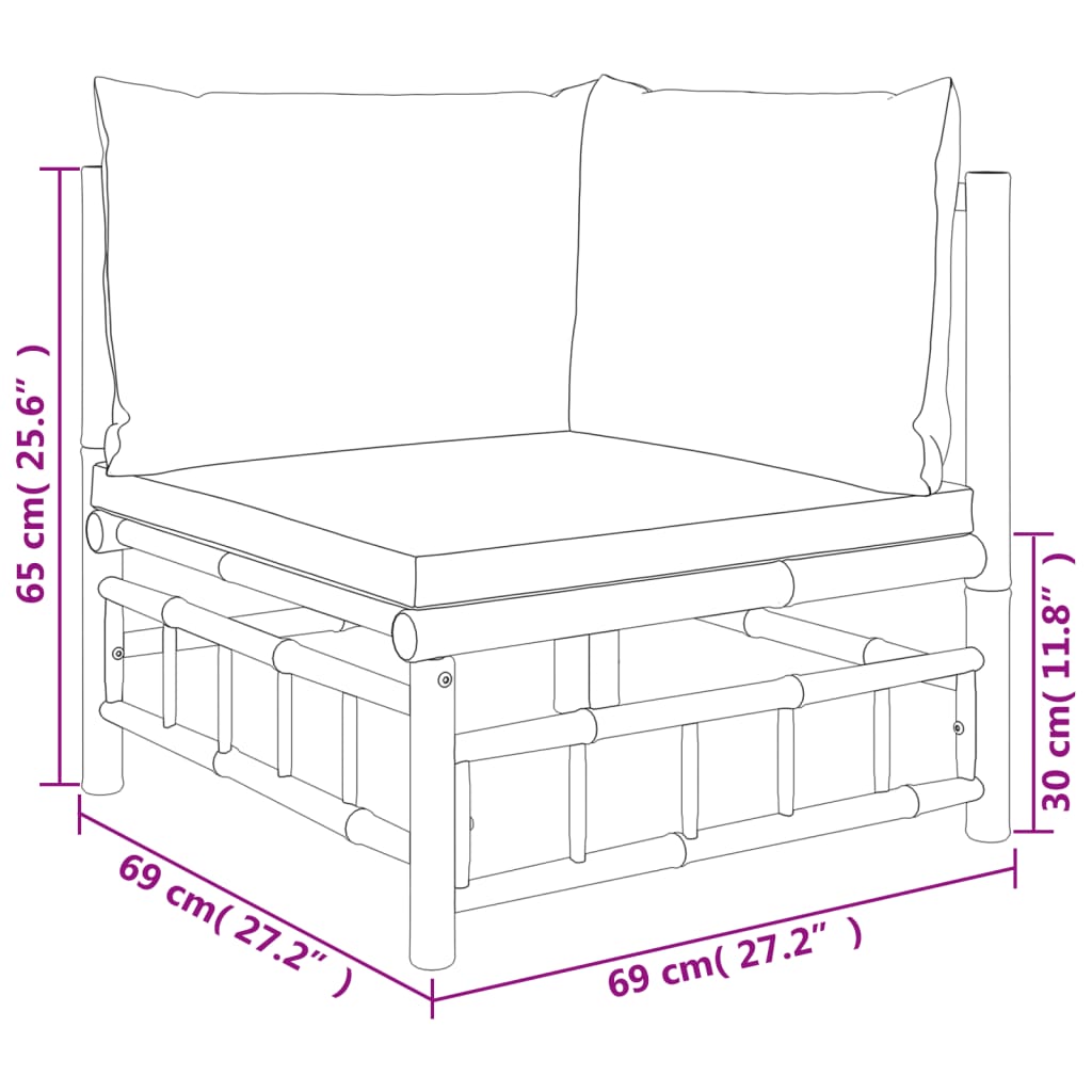 vidaXL Patio Corner Sofa with Cream White Cushions Bamboo-5