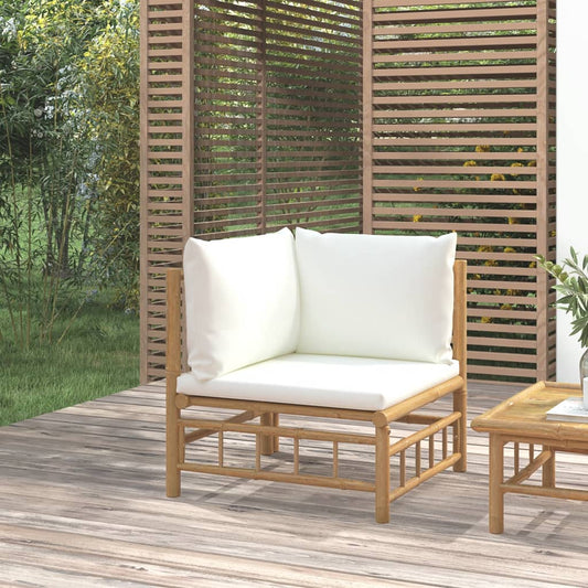vidaXL Patio Corner Sofa with Cream White Cushions Bamboo-0