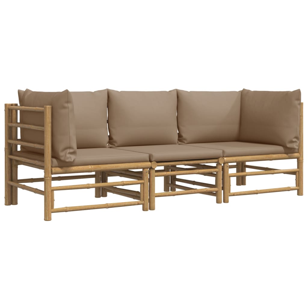 vidaXL 3 Piece Patio Lounge Set with Taupe Cushions Bamboo-1