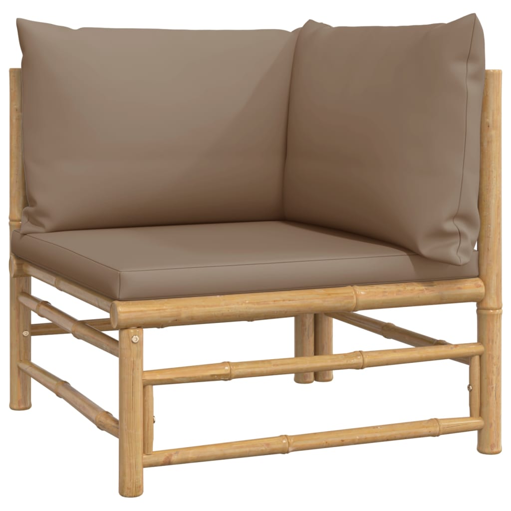 vidaXL 3 Piece Patio Lounge Set with Taupe Cushions Bamboo-2