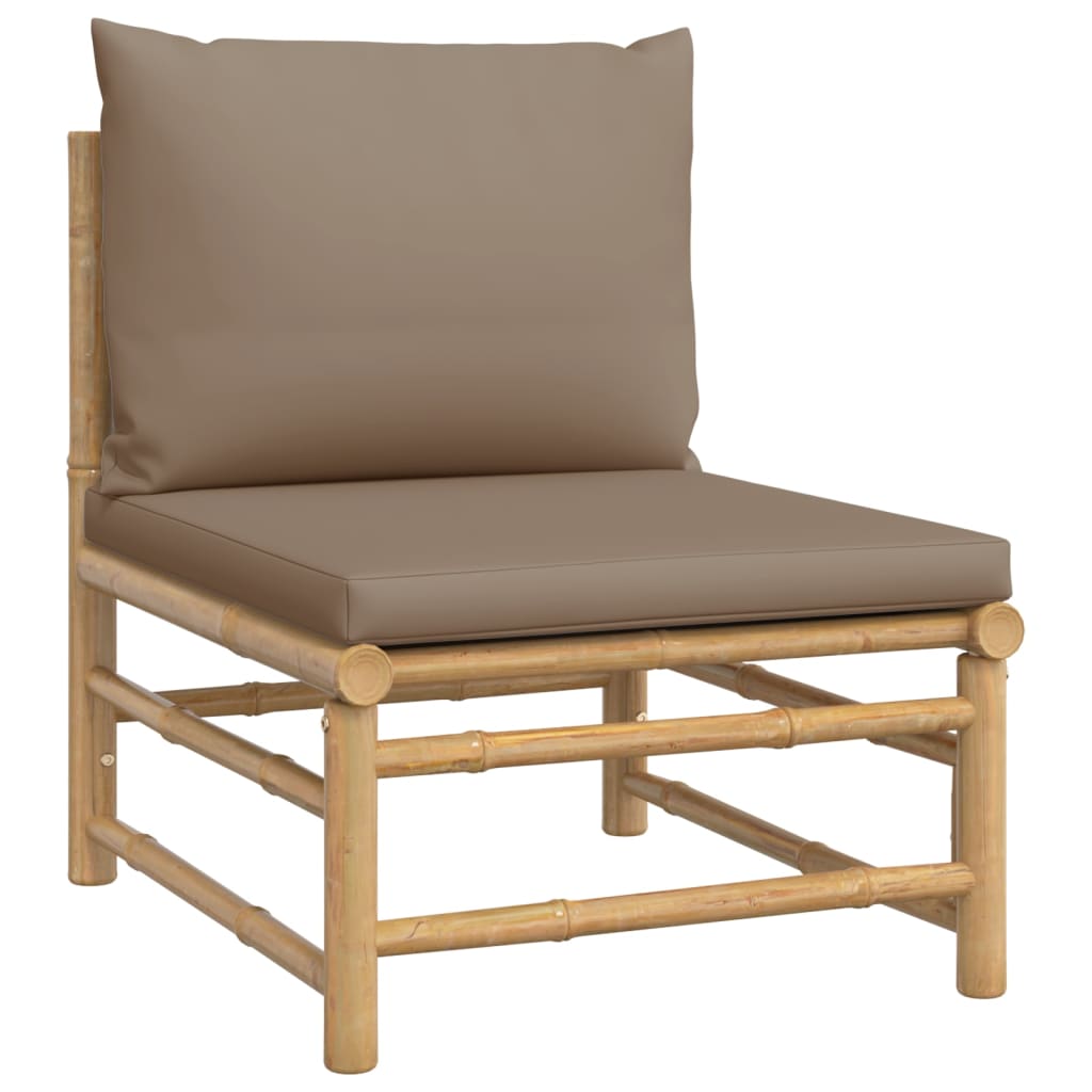 vidaXL 3 Piece Patio Lounge Set with Taupe Cushions Bamboo-3
