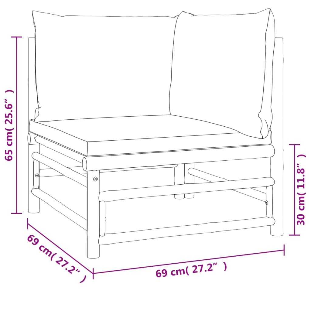 vidaXL 3 Piece Patio Lounge Set with Taupe Cushions Bamboo-4