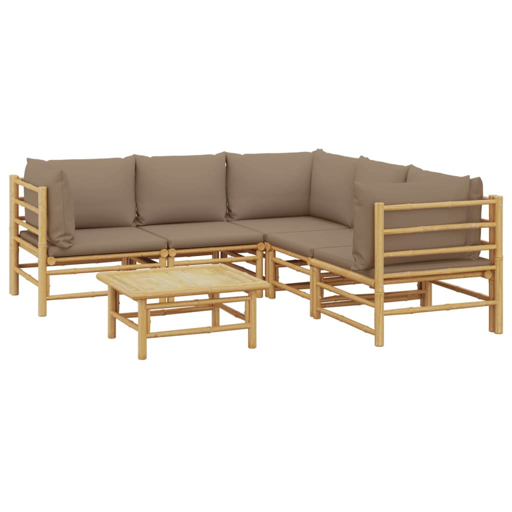 vidaXL 6 Piece Patio Lounge Set with Taupe Cushions Bamboo-1