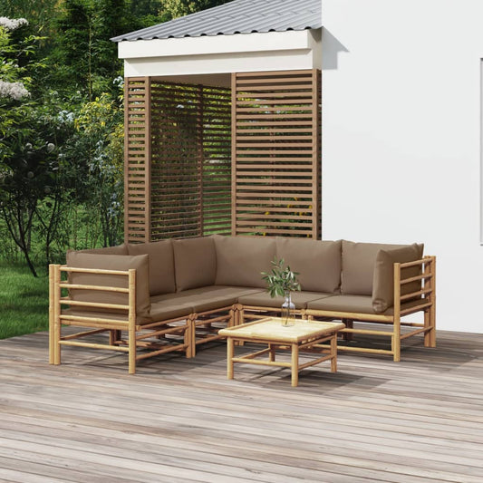 vidaXL 6 Piece Patio Lounge Set with Taupe Cushions Bamboo-0