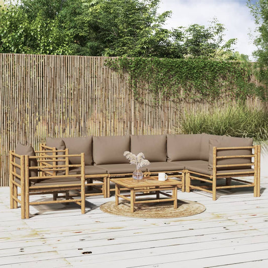 vidaXL 7 Piece Patio Lounge Set with Taupe Cushions Bamboo-0
