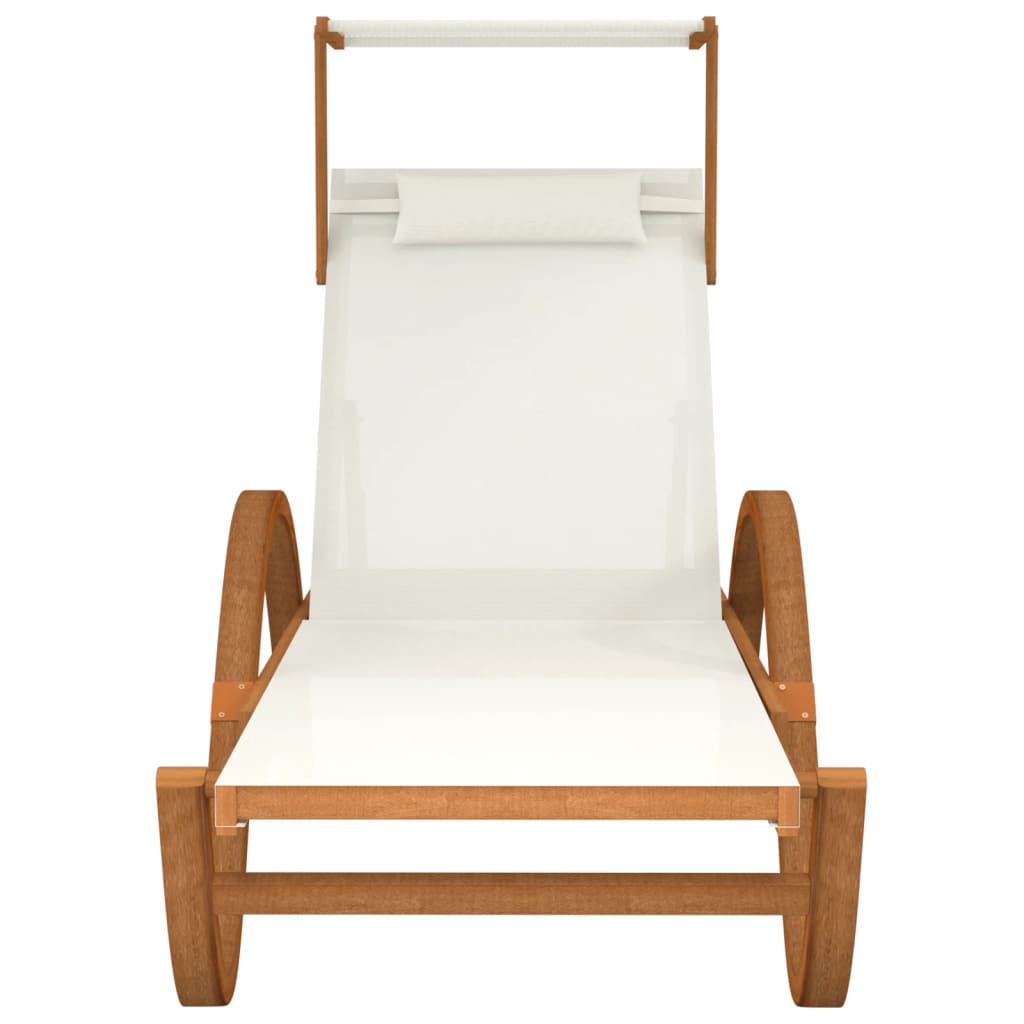 vidaXL Sun Lounger Chair with Canopy Furniture Textilene and Solid Wood Poplar-1