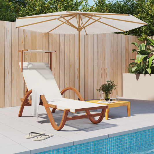 vidaXL Sun Lounger Chair with Canopy Furniture Textilene and Solid Wood Poplar-0