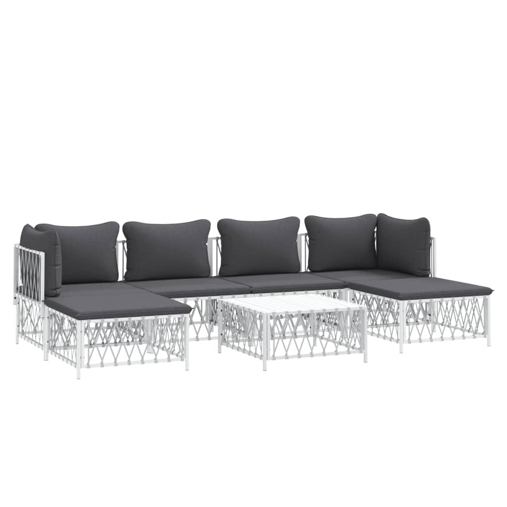 vidaXL 7 Piece Patio Lounge Set with Cushions White Steel-1