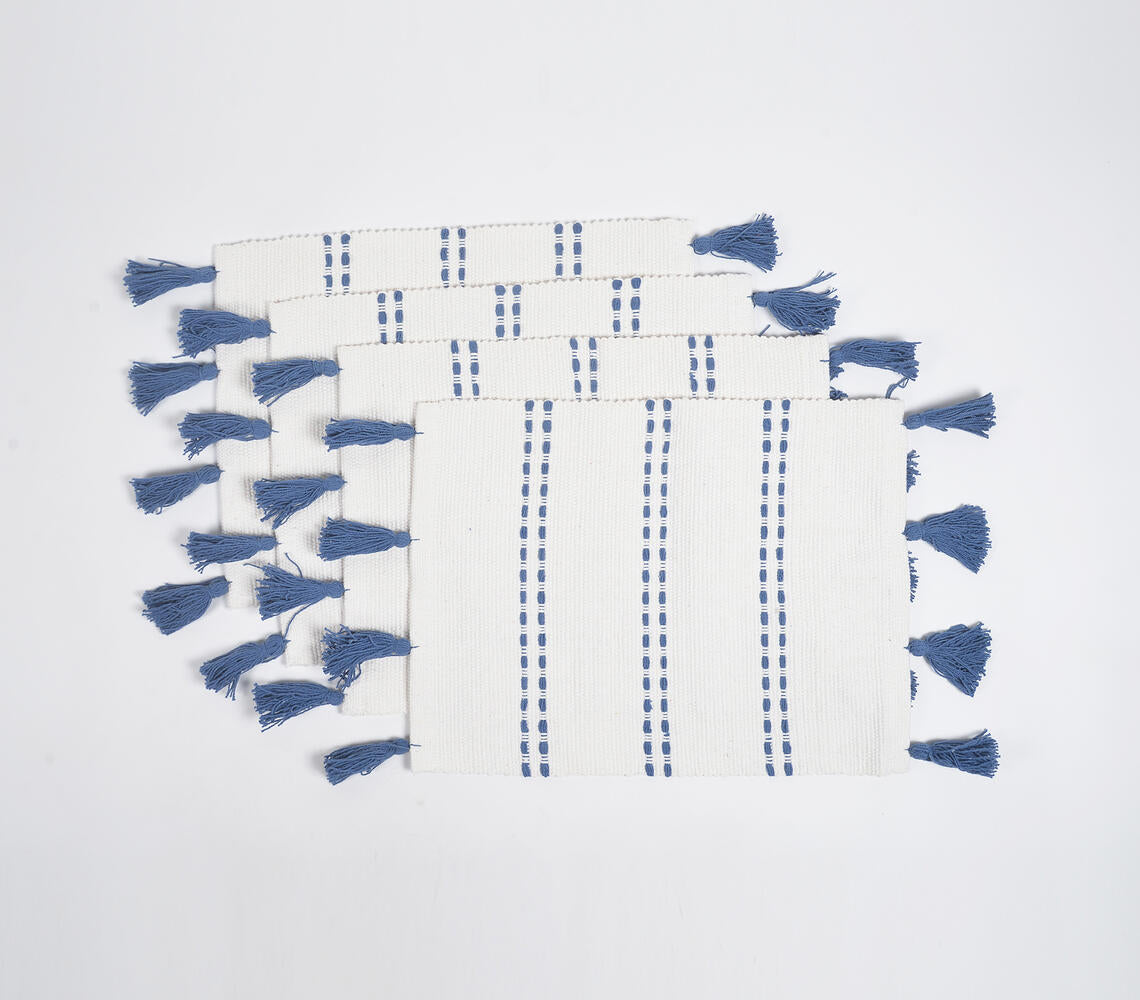 Blue Dotted Lines Cotton Placemats (Set of 4)-1