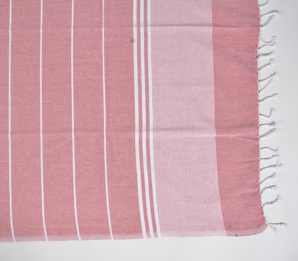 Handwoven Cotton Striped Red & Periwinkle Bath Towels (Set Of 2)-2