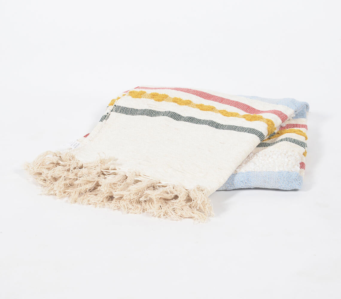 Handwoven & Tufted Cotton Striped Multicolor Throw-0