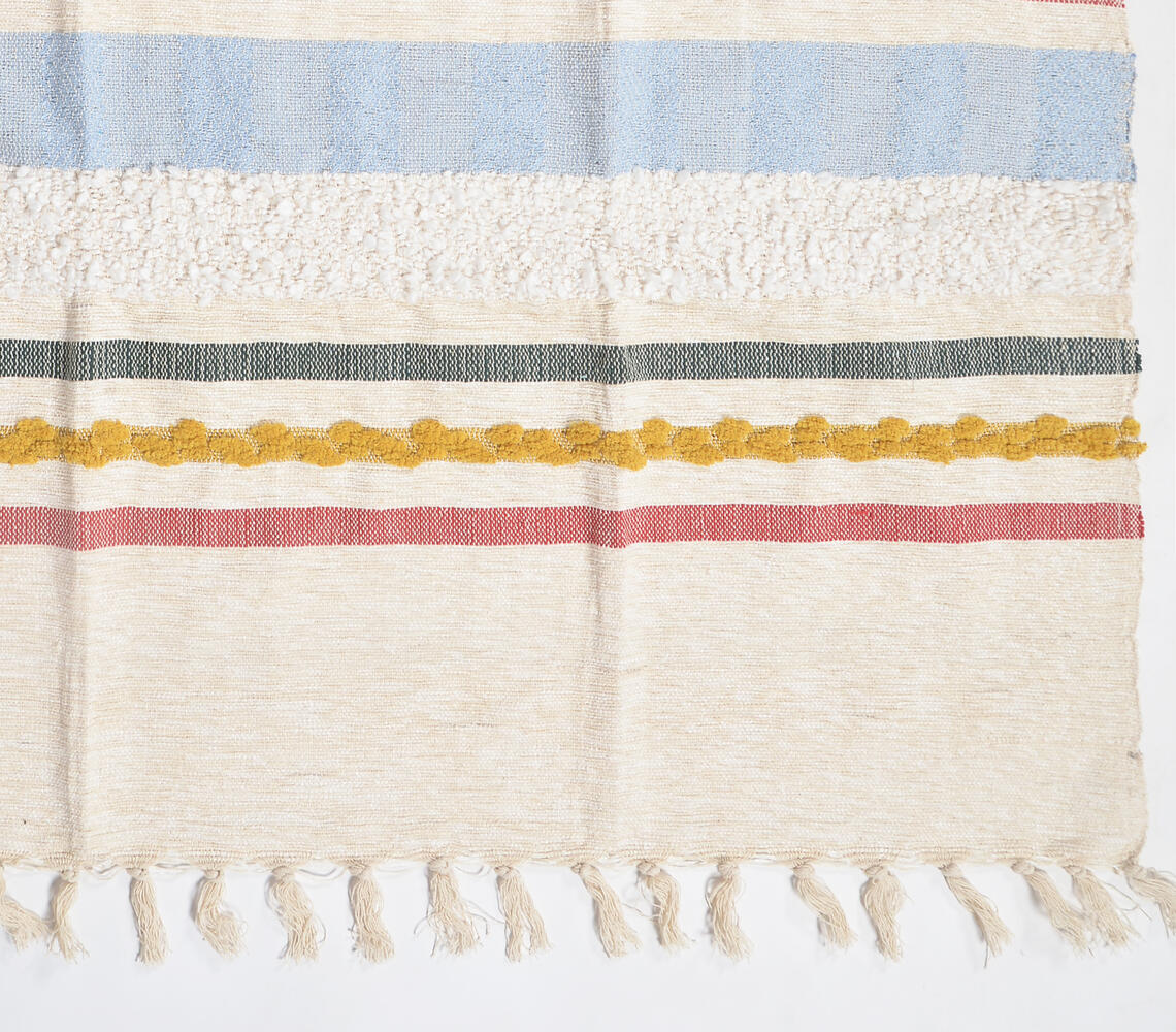Handwoven & Tufted Cotton Striped Multicolor Throw-2