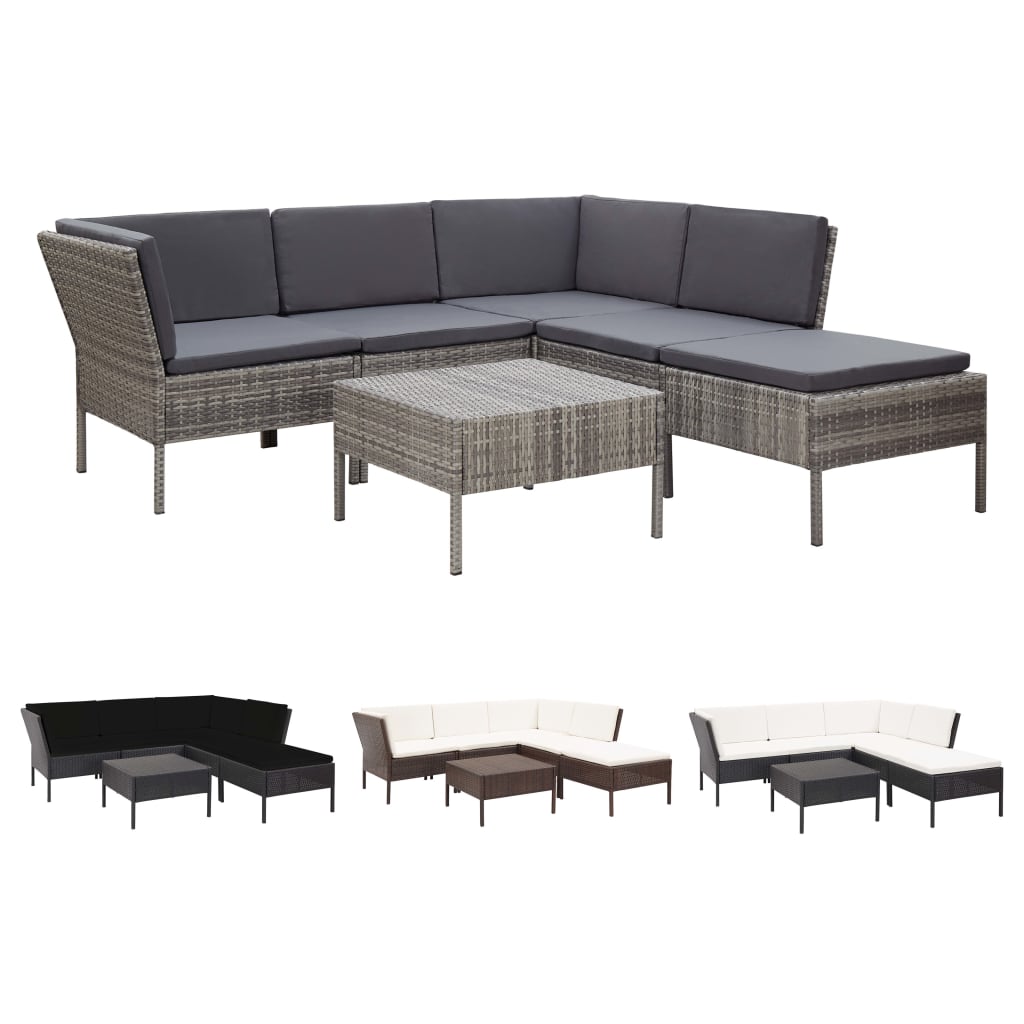 vidaXL Patio Furniture Set 6 Piece Sectional Sofa with Coffee Table Rattan-13