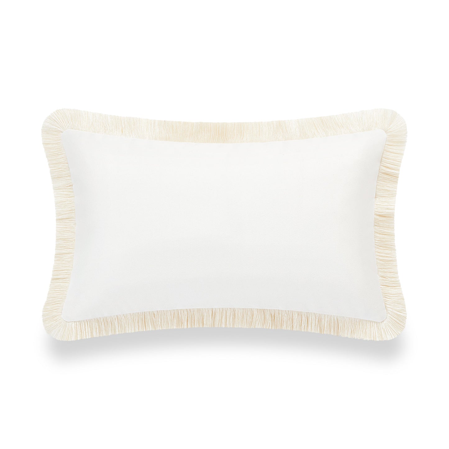 Coastal Indoor Outdoor Lumbar Pillow Cover, Fringe, Solid White, 12"x20"-4