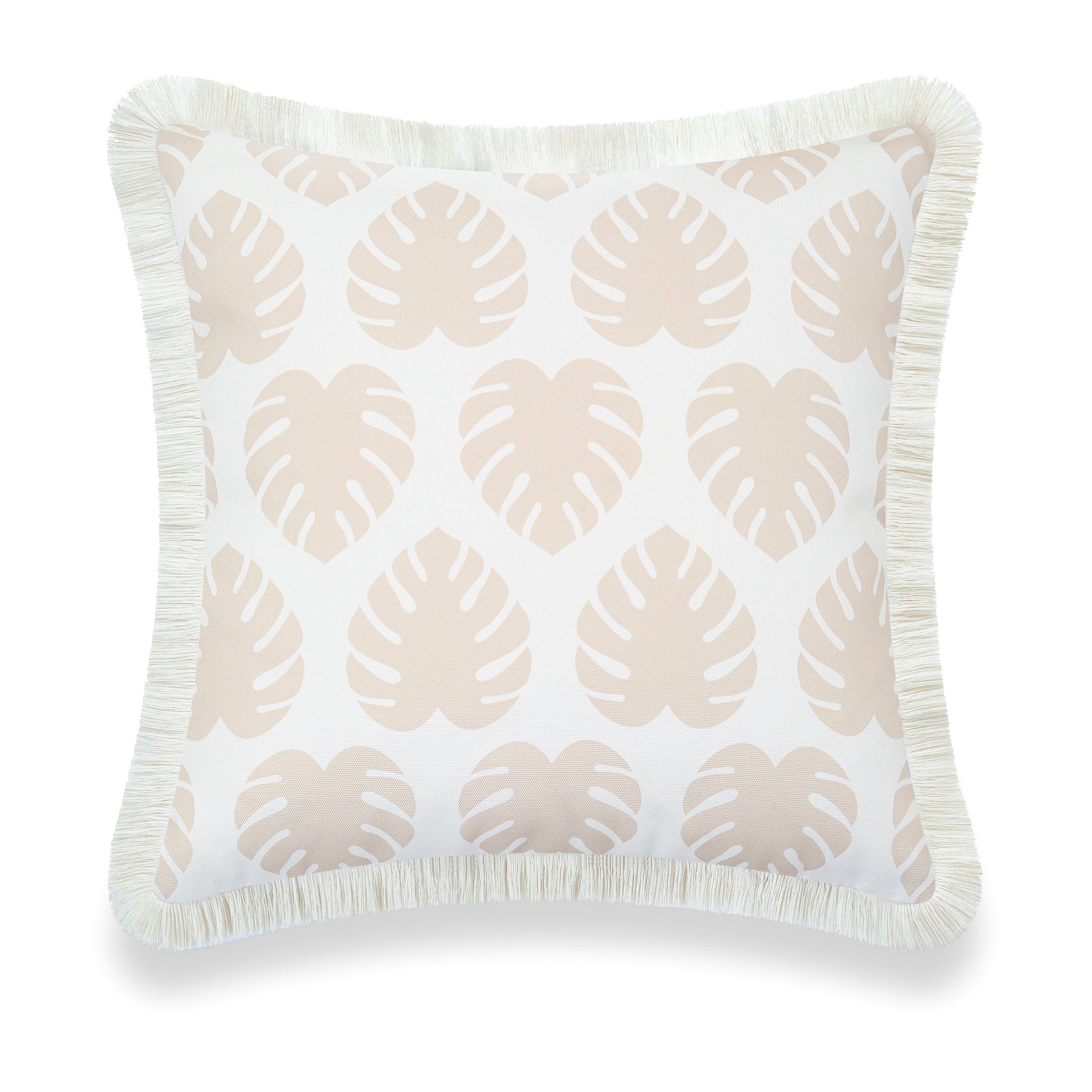 Fall Coastal Indoor Outdoor Pillow Cover, Monstera Leaf Fringe, Neutral Tan, 20"x20"-5